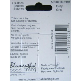 Blumenthal Lansing Card of 9 Gray Buttons Round Sunburst 2-Hole Flat 5/8" (16mm) Clothing Crafts