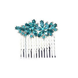Faship Gorgeous Teal Rhinestone Crystal Floral Hair Comb