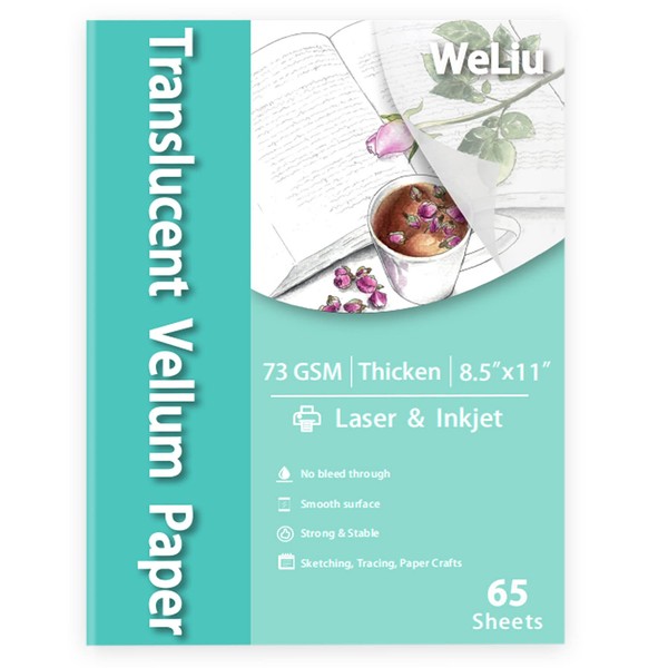 Vellum Paper 8.5 x 11 Translucent Printable 65 Sheets for Tracing 50LBS/73GSM