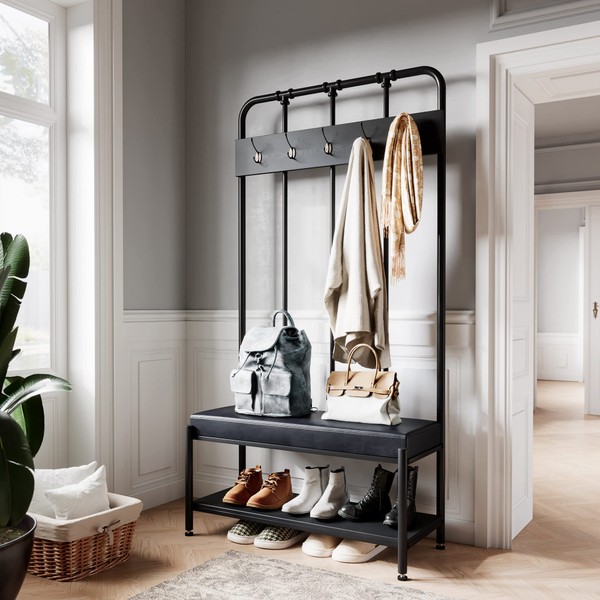 SHA CERLIN Hall Tree, Coat Rack with Shoe Bench &