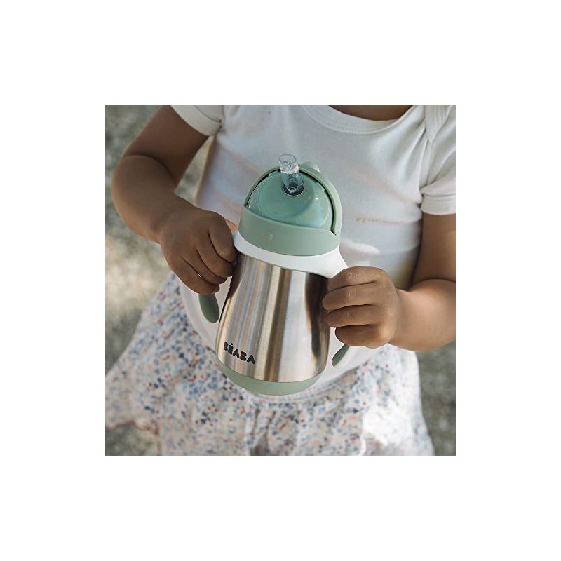 Beaba Vaso para Sorber con Pajita de Acero Inoxidable, Sabio