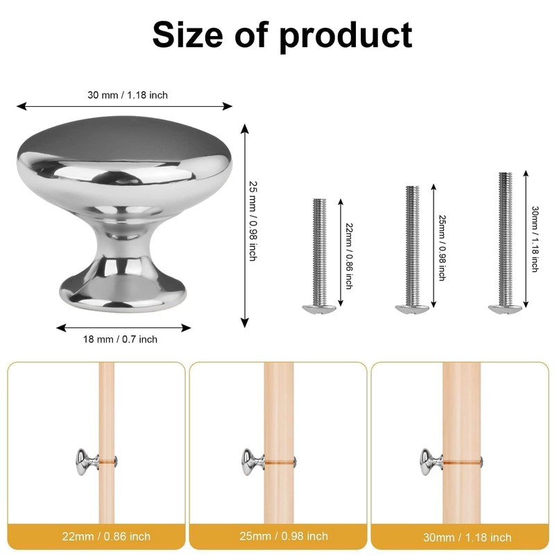 ShipeeKin 20 x Silver Polished Chrome Furniture Knobs, Cupboard Knobs,