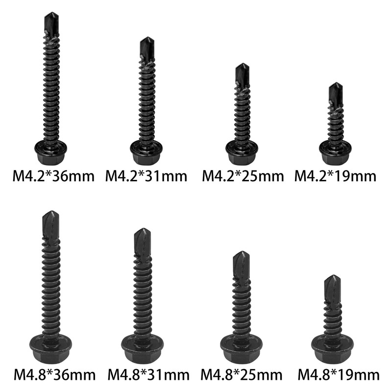 60 PCS Hex Head Self-Tapping Screws for Metal,Black 410 Stainless