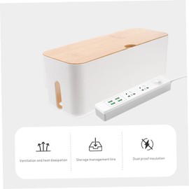 COLLBATH White Cable Management Box Wooden Cover Abs Plastic Socket Organizer for Household Supplies Cord Hider and Storage for Power Strips and Cables
