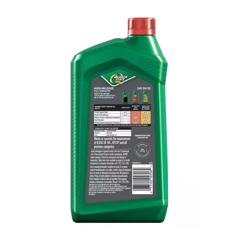 Quaker State Full Synthetic Dexos High Mileage 5W-30 Motor Oil,