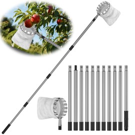 BURMONG 13.8 FT Fruit Picker Tool with Stainless Steel Pole & Soft Basket – Adjustable Tree Fruit Harvester for Apple, Mango, Avocado, Orange, Pear, Lemon & More – Lightweight & Rust-Resistant