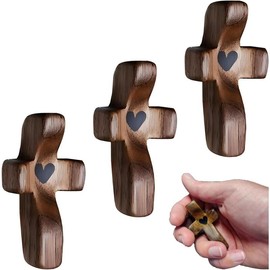 Cross My Heart, Encouragement Gift, Relieve Anxiety Comfort Cross for Clutching, Clinging and Praying, Pocket Olive Wood Cross Religious Gift for Children and Adults - Color: 1 Pcs