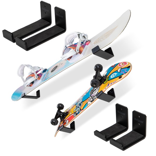 GoSports Universal Snowboard & Skateboard Wall Mount Display Racks - 2 Pack Foam Padded Hangers