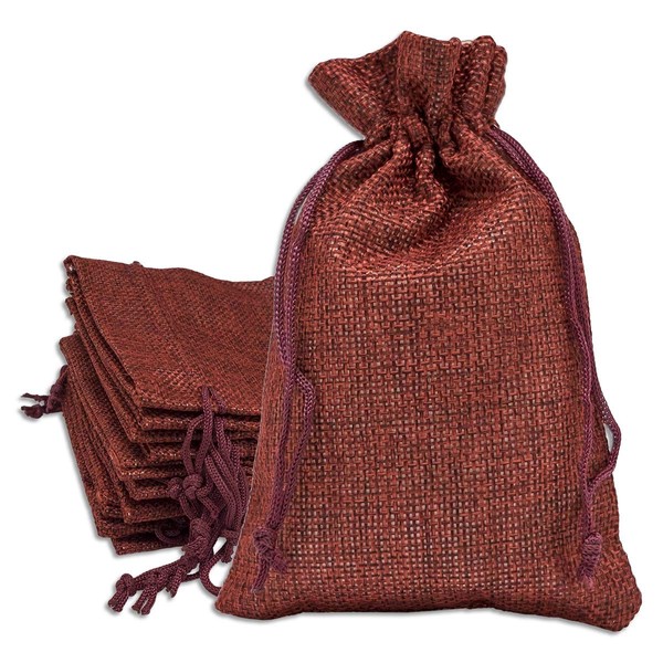 48-Pack 8x10 Natural Burlap Gift Bags w. Drawstring (Maroon Red, Large) for Party Favors, Presents or DIY Craft by TheDisplayGuys