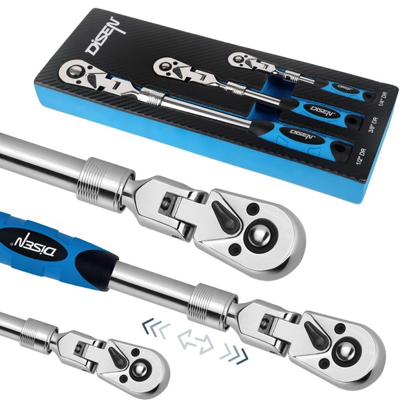 DISEN DISEN 3-Piece Extendable Flex-Head Ratchet Wrench Set with EVA