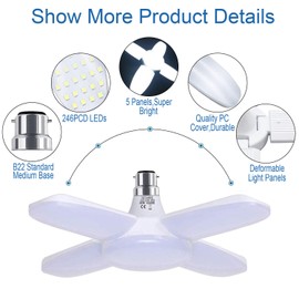 HZSANUE B22 Bayonet LED Garage Light 60W, 6500K Daylight White 6800Lm Deformable Workshop Lamp with 4 Adjustable Panels, LED Ceiling Lighting, for Garages, Basement, Warehouse, Attic, Gym (Pack of 1)