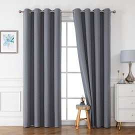 OWENIE Maya 100% Blackout Curtains 84 Inch Length 2 Panels Set, Solid Warm Thick Thermal Insulated Energy Saving Grommets Window Panels for Bedroom & Living Room, 2 Panels (Each 52 W x 84 L, Grey)
