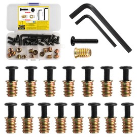30 Pcs M6 Threaded Inserts for Wood with Bolts Set: 15 Furniture Hex Socket Drive Screw-in Nuts(M6x 10mm) & 15 Furniture Screws Flat Head Hex Socket Bolts(M6x 16mm), for Wood Furniture,with 2 Wrench