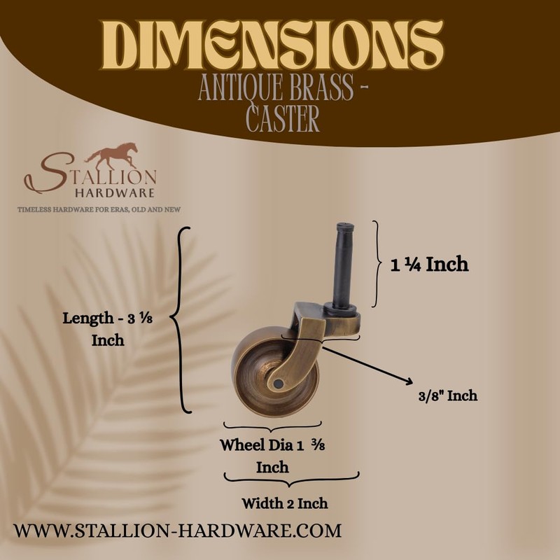 STALLION HARDWARE Antique Brass Caster Wheels 1 3/8Inch Wheel Diameter