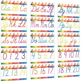 Cursive Alphabet for Classroom Wall - 15 PCS Crayon ABC Wall Decorations Cursive Alphabet Line for Classroom Wall for Pre School Elementary Classroom Homeschool, Playroom Bedroom Decorations