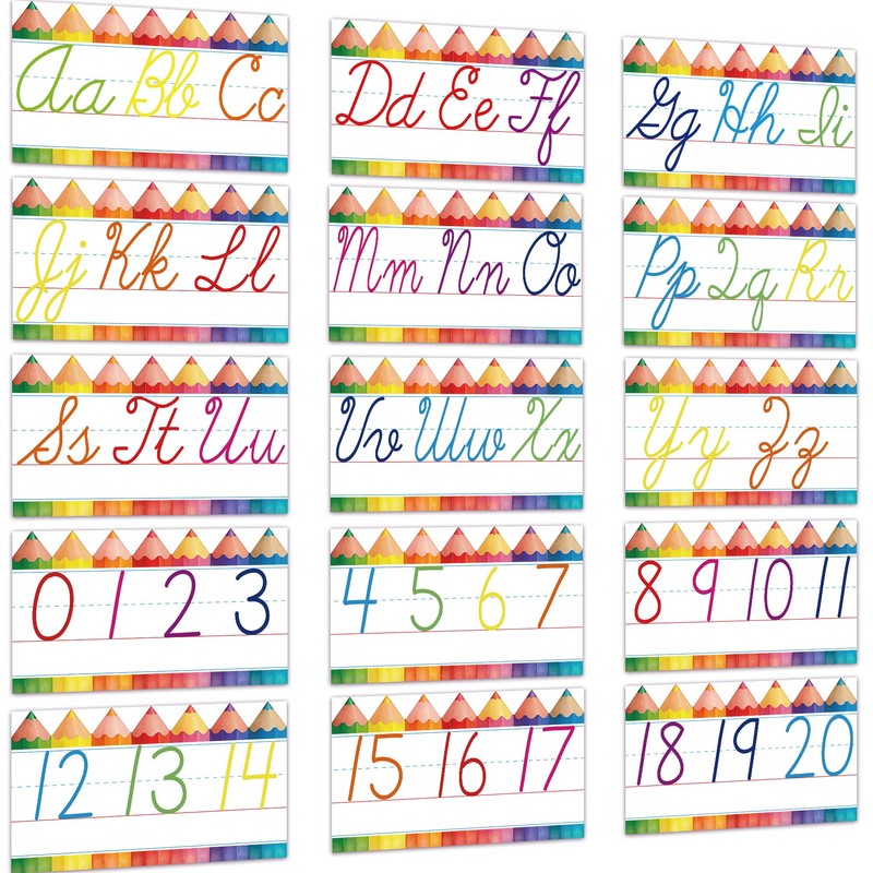 Cursive Alphabet for Classroom Wall - 15 PCS Crayon ABC
