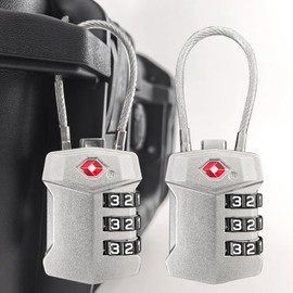 2 Pack TSA Approved Travel Luggage Locks, Cable Combination Lock, 3 Digit Padlock, Alloy Steel Cut-Resistant Cable, Weatherproof Zipper Lock for Gun/Suitcases, Backpacks, Gym Lockers, Golf Bags-NO KEY