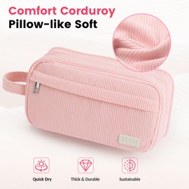 Sooez High Capacity Pencil Case, Soft Corduroy Pencil Pouch with 4 Compartments, Multiple Pockets, Large Pencil Bag with Sturdy Zipper, Cute Pencil Case Pouch Organizer for Student Teen Girls, Purple