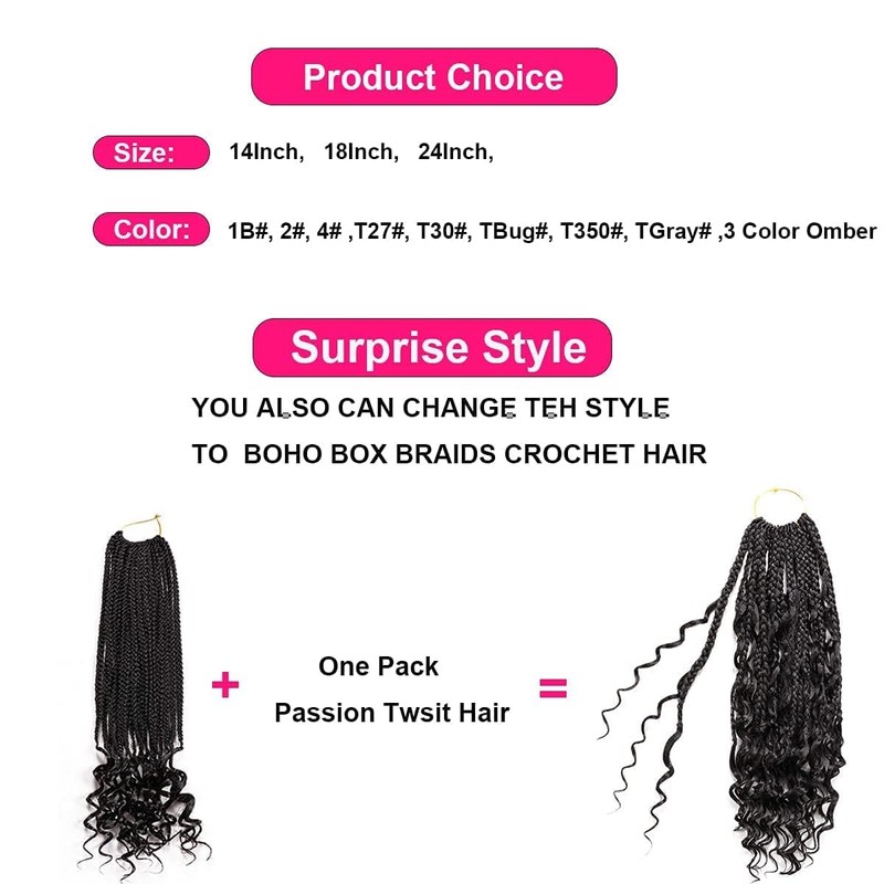 7 Packs 18 Inch Bohemian Goddess Box Braids Crochet Hair