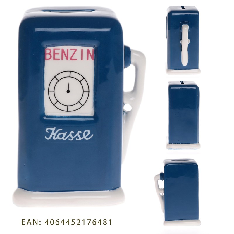 Beautiful Blue Ceramic Money Box with Lock Approx. 15 cm