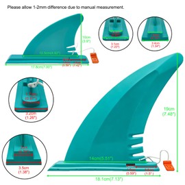 Anfyko Paddle Board Fin Repalcement, Nylon Fiberglass Reinforced, No-Tool Installation, 7" Single Fin or 3.5" Side Fins for Inflatable SUPs, Surfboard, Stand-up Paddleboard, Longboard. (2, Blue, 3.5)