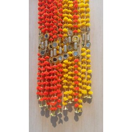 Indian Handmade Pom Pom Garland with mirrors and bells 5 feet approx pack of 5 garlands mixed colours diwali decor