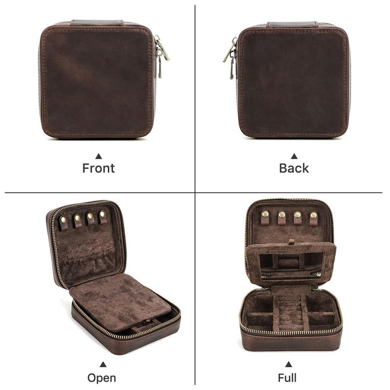 Contacts Leather Jewelry Box Travel Jewelry Storage Organizer for Men