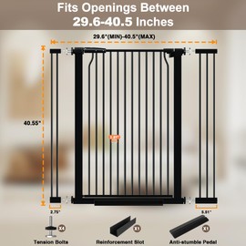 THEYFIRST 41" Extra Tall Baby Gate With Door, 29.6-40.5 In Wide Dog Gates for Doorways Stairs, Walk Through Large Pet Gate Indoor, Pressure Mounted Child Safety Gates for Kids Puppy Doggie Metal Black