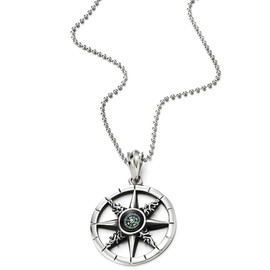 Stainless Steel Marine Wheel Compass Pendant Men's Women's Necklace with 75 cm Steel Ball Chain and, Stainless steel, metal, steel, Non-applicable