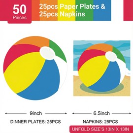 Dereinwo 50Pcs Pool Party Paper Plates and Napkins Disposable paper plates for Pool Party Party Supplies