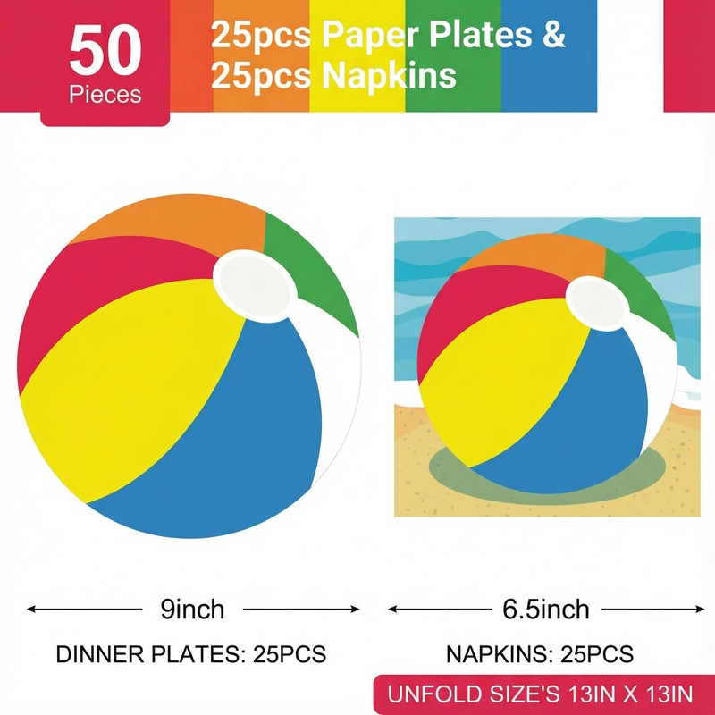 Dereinwo 50Pcs Pool Party Paper Plates and Napkins Disposable paper