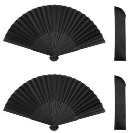 milaosk 2 x hand fan, black fan, silk hand fan, black handheld folding fan, women, men, bamboo fan with 2 storage pockets for rave, dance, wedding gifts