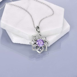 VENACOLY Lotus Necklace Birthstone Pendant Necklace Spiritual Yoga Jewellery Birthday Gifts for Women Her (02-February)