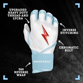 BRUCE BOLT HAPP Series Long Cuff White Batting Glove - White XLarge