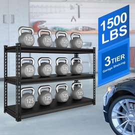 SDXYSTCE 48" W Garage Shelving Heavy Duty, 1500LBS Loads Adjustable Garage Storage Shelves, 3-Tier Metal Shelving Units and Storage Racks, Industrial Utility Shelf,48" Wx18 Dx39 H, Black