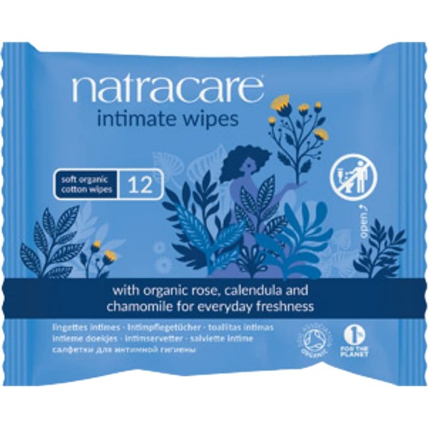 Natracare Organic Cotton Intimate Wipes, 12 Count