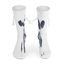 1 Pair Soft Socks White Holding Hands, Compression Knee High Stockings Long Athletic Circulation 16x3.9 in Print Watercolor Cow Head Portrait Black and White Farm Animal