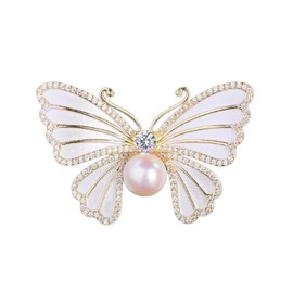 Rhinestone Butterfly Brooch Pin Silver Gold Crystal Animal CZ Brooches Lapel Pins Sparkly Accessories Jewelry Gifts-C white