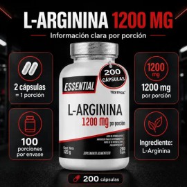 L Arginina Essential | Suplemento Aminoácido 1200mg Cápsulas Puras Apoyo al Rendimiento Físico y Recuperación Mejorada Sin Estimulantes para Energía d