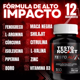 Testo Alfa  Vitaminas Para Hombres Precursor Testosterona  12 Ingredientes Potenciados Fenogreco, Maca Negra, Shilajit, L Arginina, Boro, Curcuma,... 
