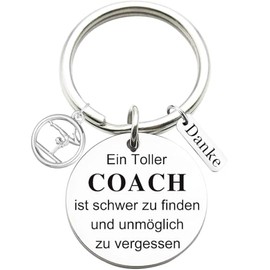 Stainless Steel Keyring with Engraving "Ein Toller Coach ist schwer zu finden und immöglich zu vergessen" Keyring Teacher Coach Keychain Gift for Teacher's Day, Gymnasts Decor, silver, M