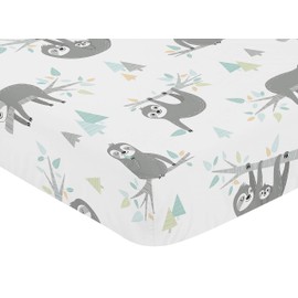 Sweet Jojo Designs Blue and Grey Jungle Sloth Leaf Unisex Boy or Girl Baby or Toddler Nursery Fitted Crib Sheet - Turquoise, Gray and Green Botanical Rainforest