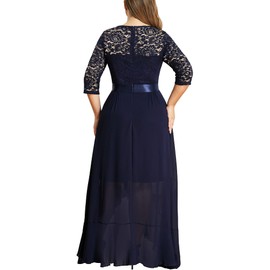 Miusol Women's Plus Size Formal Elegant Ruffle Floral Lace Bridesmaid Maxi Dress Navy Blue
