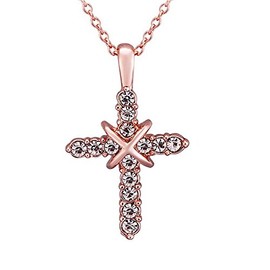 Hanessa Cross Pendant Necklace In Rose Gold Plated Rhinestones Jesus Christ Religion Wedding Anniversary Girlfriend Wife Gift for Lady Women