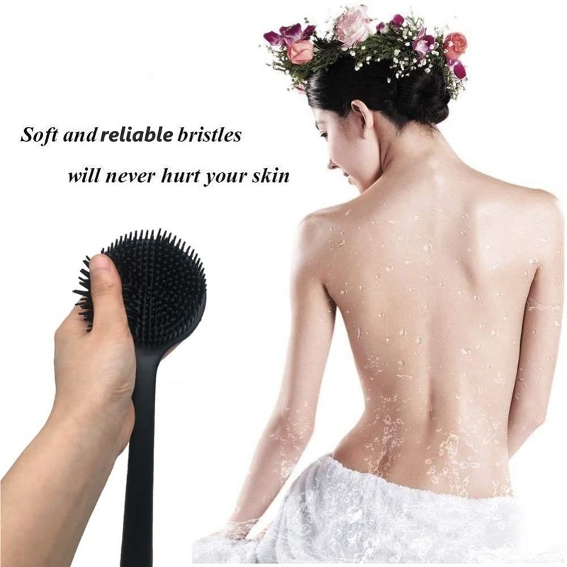 Cinlitek Silicone Body Scrubber, Long Handle Back Scrubber for Body,