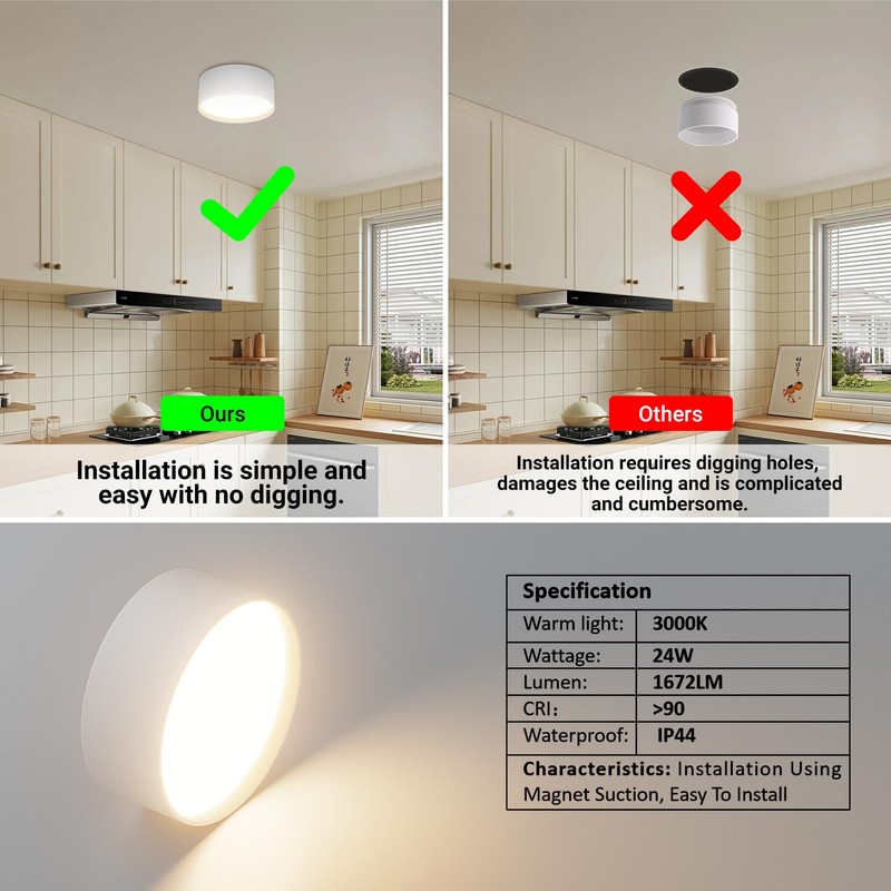 Klighten LED 24 W surface-mounted spotlight, round ceiling spotlights, surface-mounted