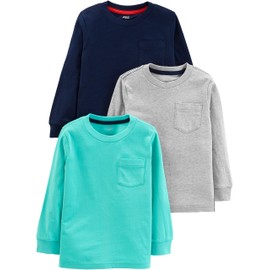 Simple Joys by Carter's Boys' Toddler 3-Pack Long Sleeve Shirts, Aqua Green/Grey/Navy, 2T