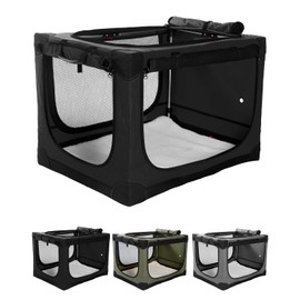 Veraste 36 Inch Collapsible Travel Dog Crate for Medium Large Dogs, Portable Dog Crate 4-Door Foldable Soft Kennel with Chew-Proof Mesh Windows for Indoor & Outdoor Travel,with Storage Bag,Black