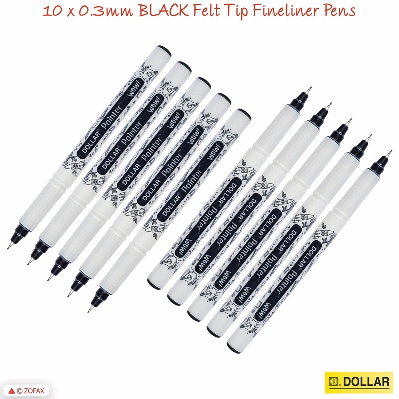 WOW Fineliner Pens Set, Fine Point (0.3mm), BLACK, Pack of