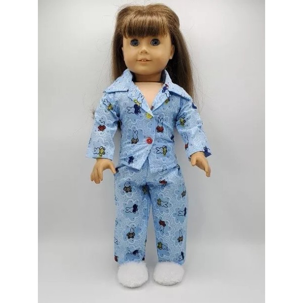 Justaskjoyce Collection Nightwear, Easter, Sky Blue PJ's, Fuzzy Slippers for
